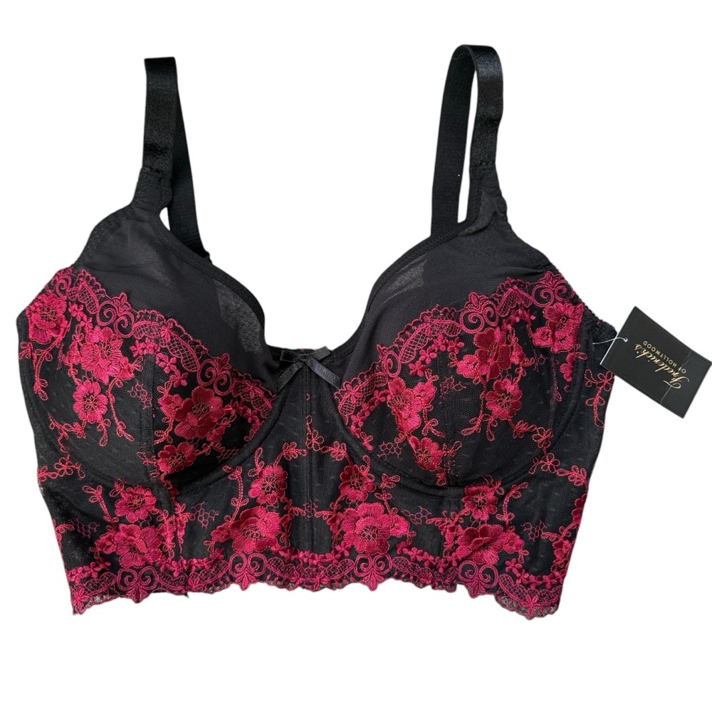 Frederick's Of Hollywood Veronique Red and Black Floral Lace Bra Size 36 DD NWT